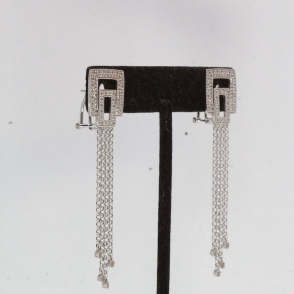 14k WHITE GOLD DIAMOND LONG DANGLE DROP TASSEL EARRINGS - Picture 7 of 13
